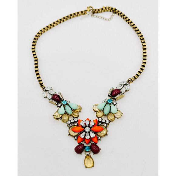J Crew Multicolor Rhinestone Flower Adjustable Statement Necklace - Picture 7 of 9